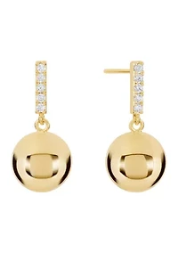 Gold Plated Cubic Zirconia Bar with Ball Drop Earrings