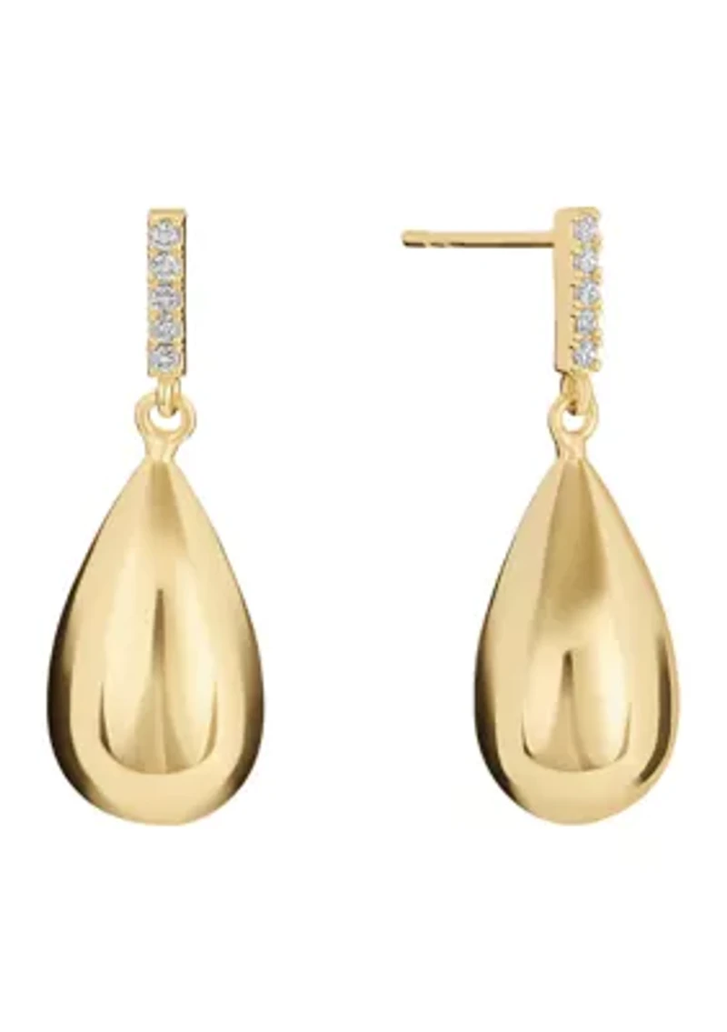 Gold Plated Cubic Zirconia Bar Puffy Teardrop  Earrings