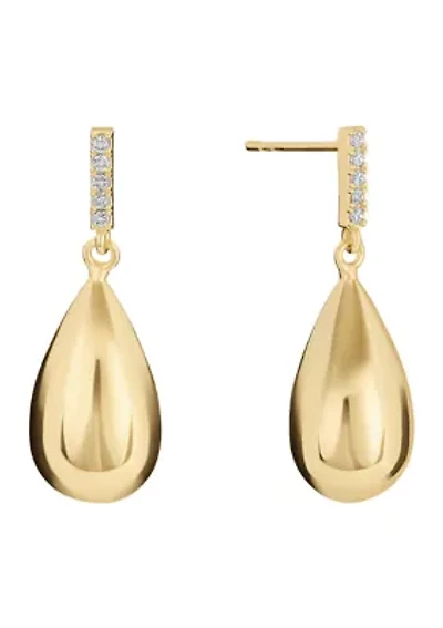 Gold Plated Cubic Zirconia Bar Puffy Teardrop  Earrings