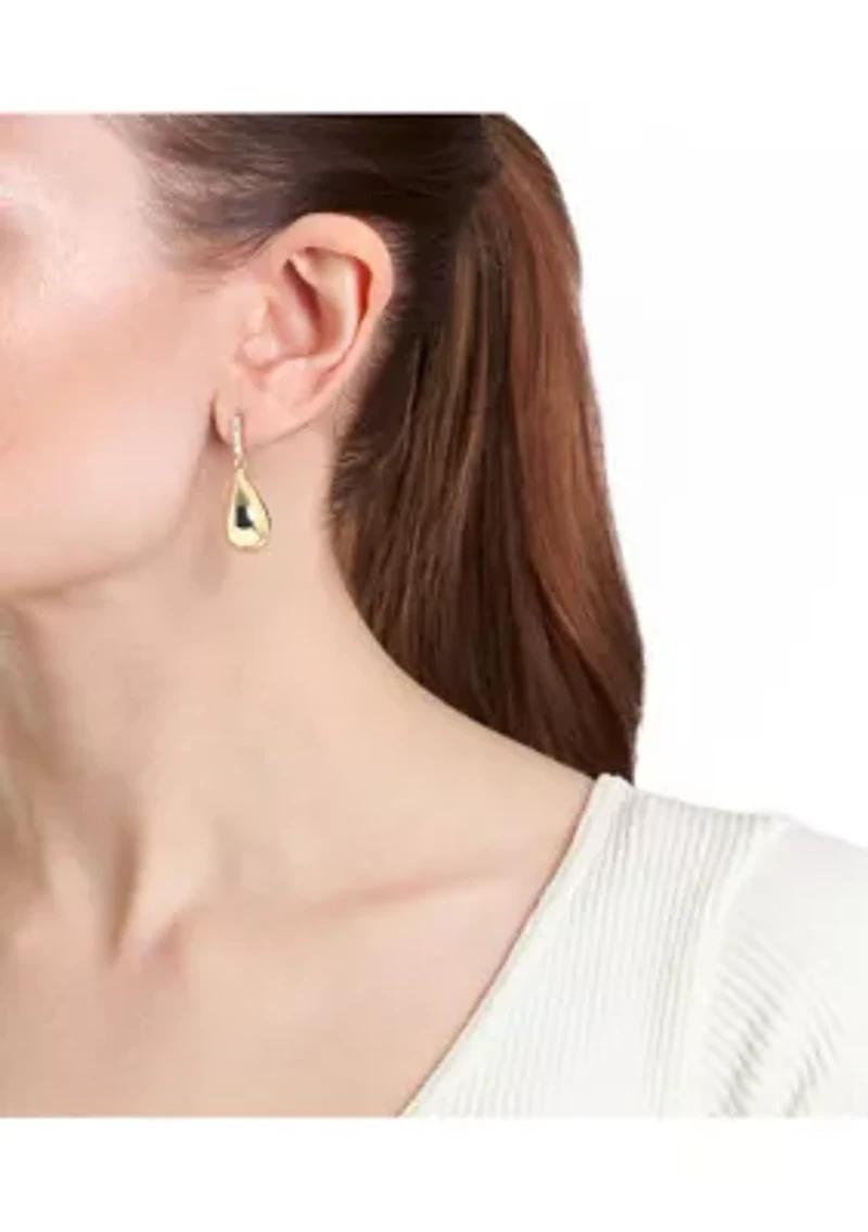 Gold Plated Cubic Zirconia Bar Puffy Teardrop  Earrings