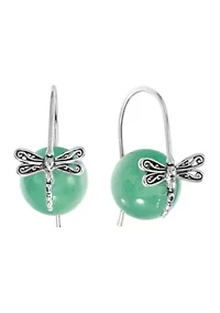 Genuine Green Aventurine Ball and Dragonfly Earrings
