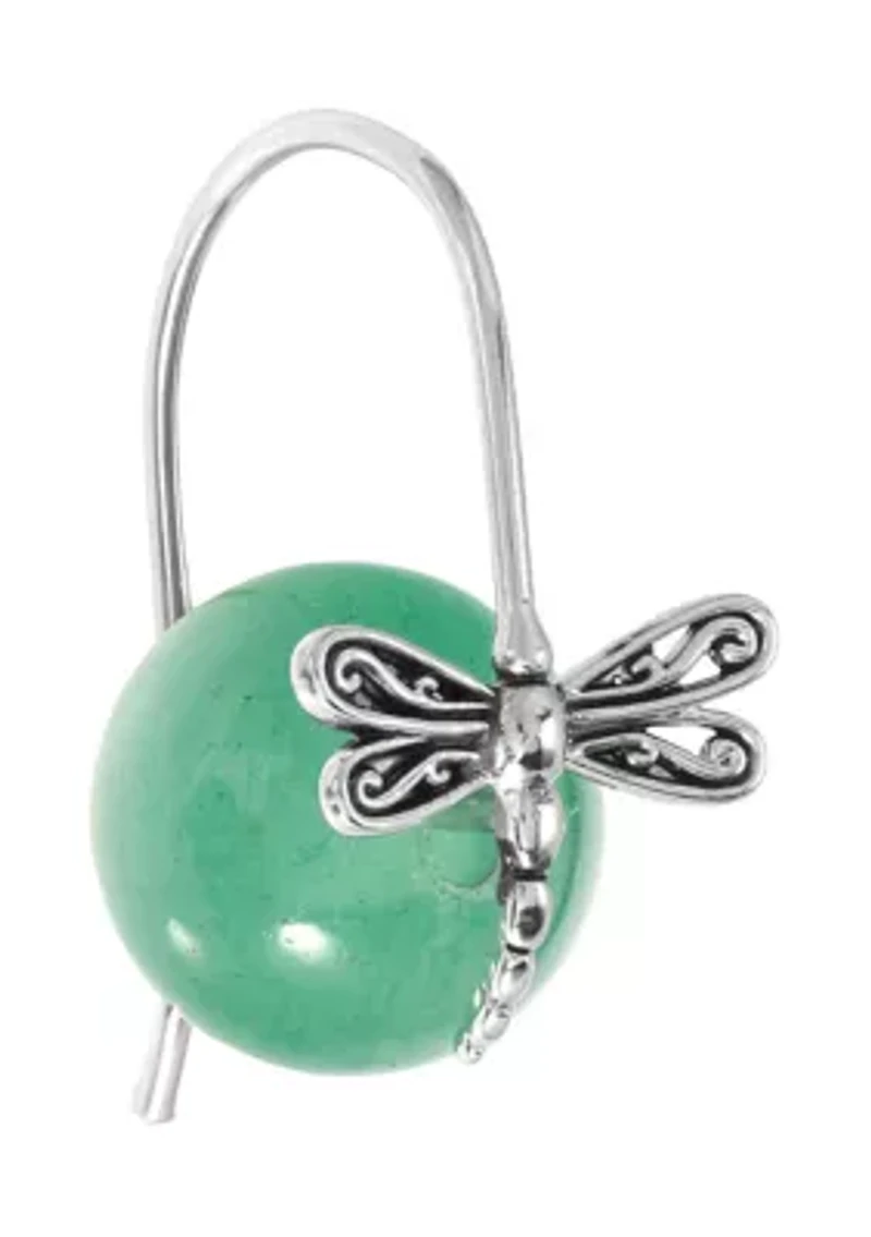 Genuine Green Aventurine Ball and Dragonfly Earrings