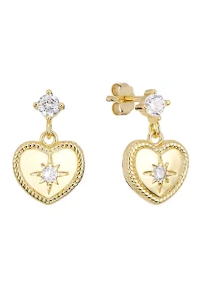  Starburst Heart Gold Plated Cubic Zirconia Earrings