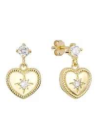  Starburst Heart Gold Plated Cubic Zirconia Earrings