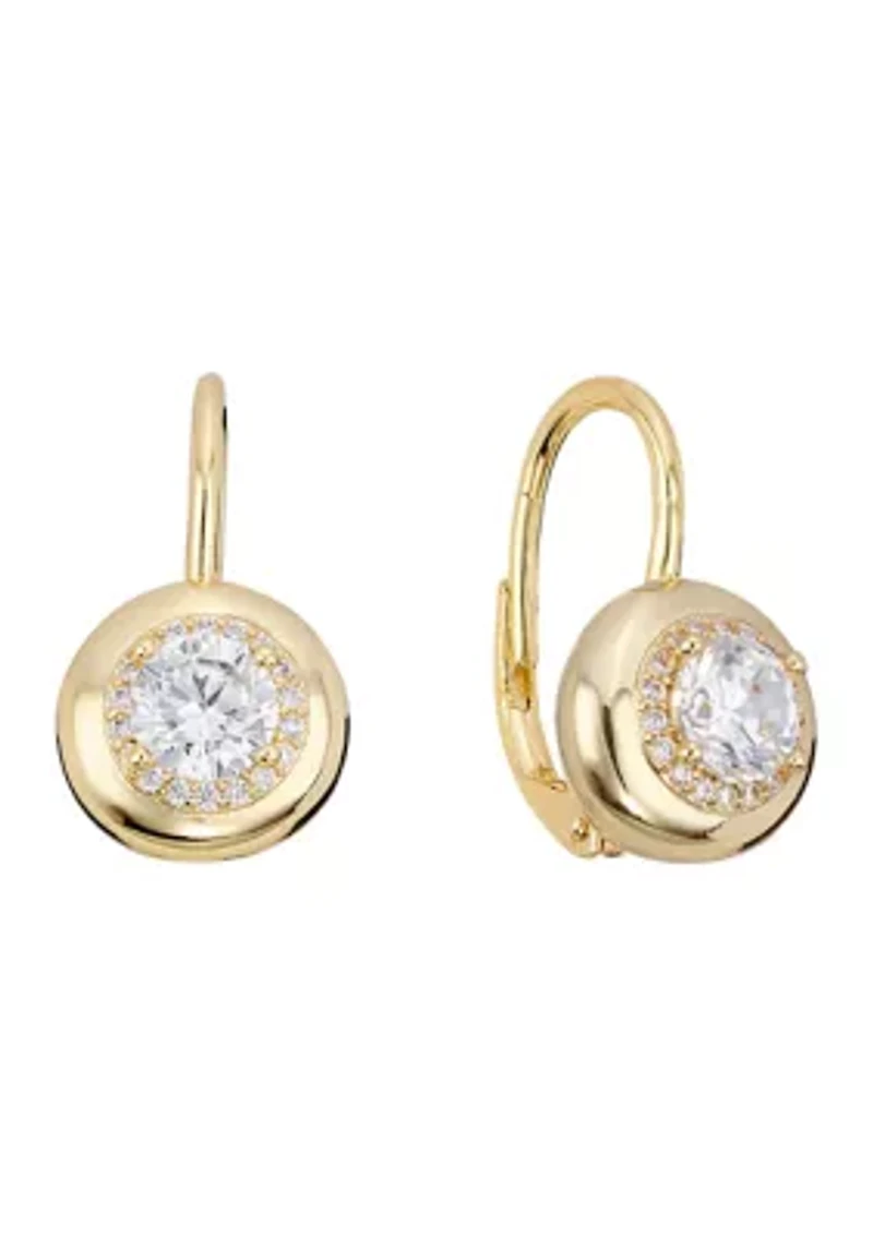 Gold Plated Fancy Cubic Zirconia Round Leverback Earrings