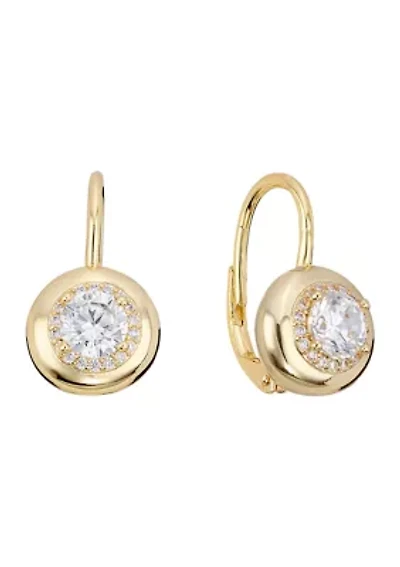 Gold Plated Fancy Cubic Zirconia Round Leverback Earrings