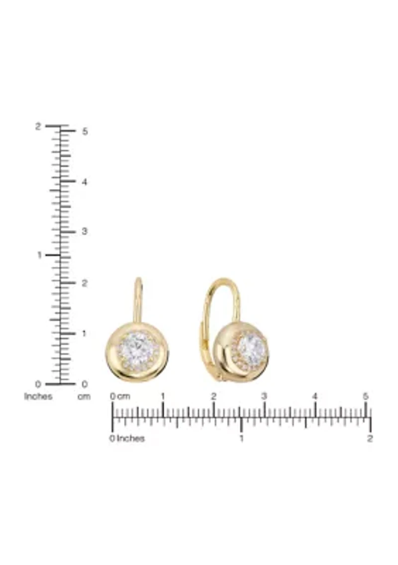 Gold Plated Fancy Cubic Zirconia Round Leverback Earrings