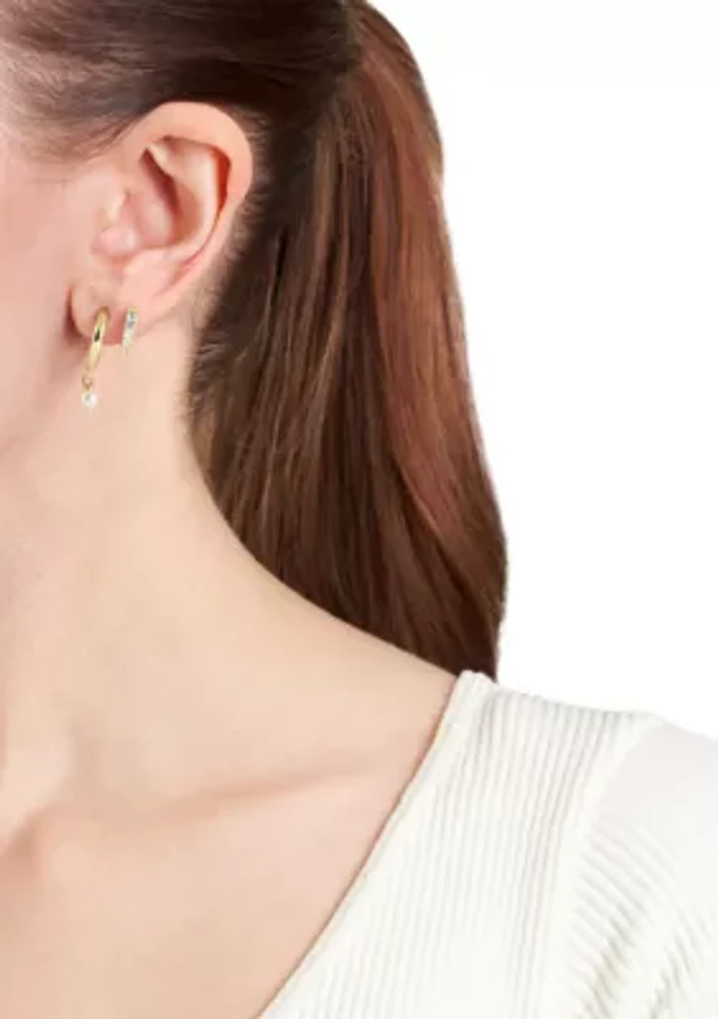 Simulated Pearl Hoop and Cubic Zirconia Gold Plated Earrings