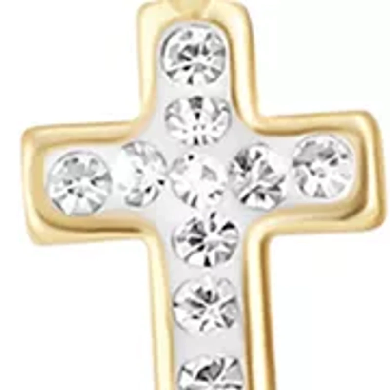 Gold Plated Filigree Heart Cubic Zirconia Cross Center Chandelier Earrings