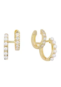 Simulated Pearl and Cubic Zirconia Huggie Earrings