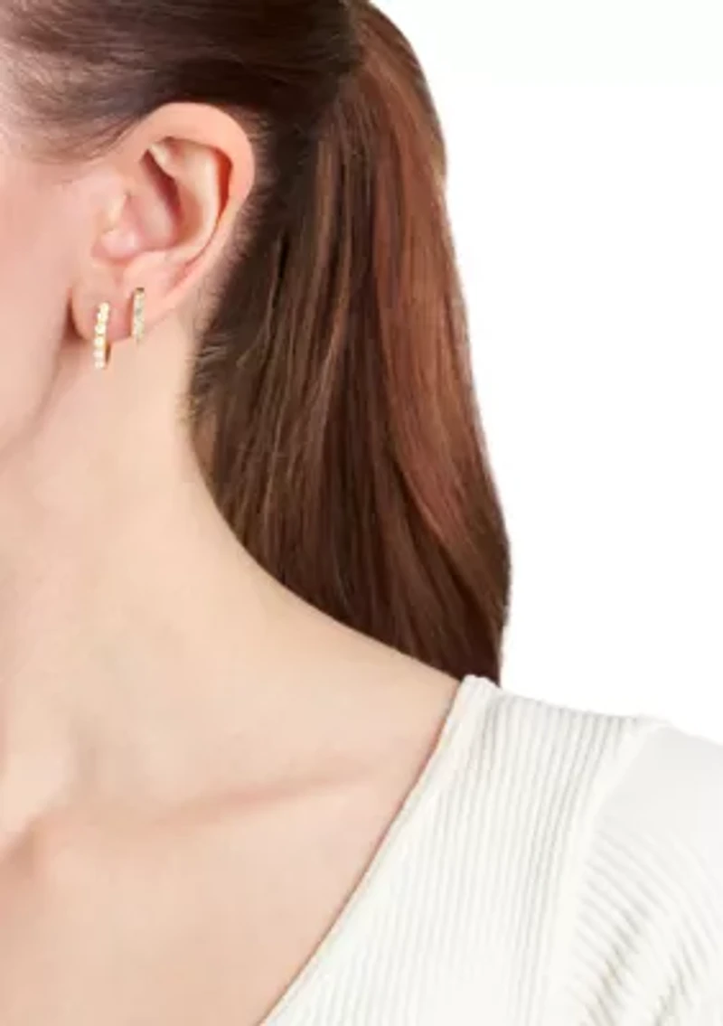 Simulated Pearl and Cubic Zirconia Huggie Earrings