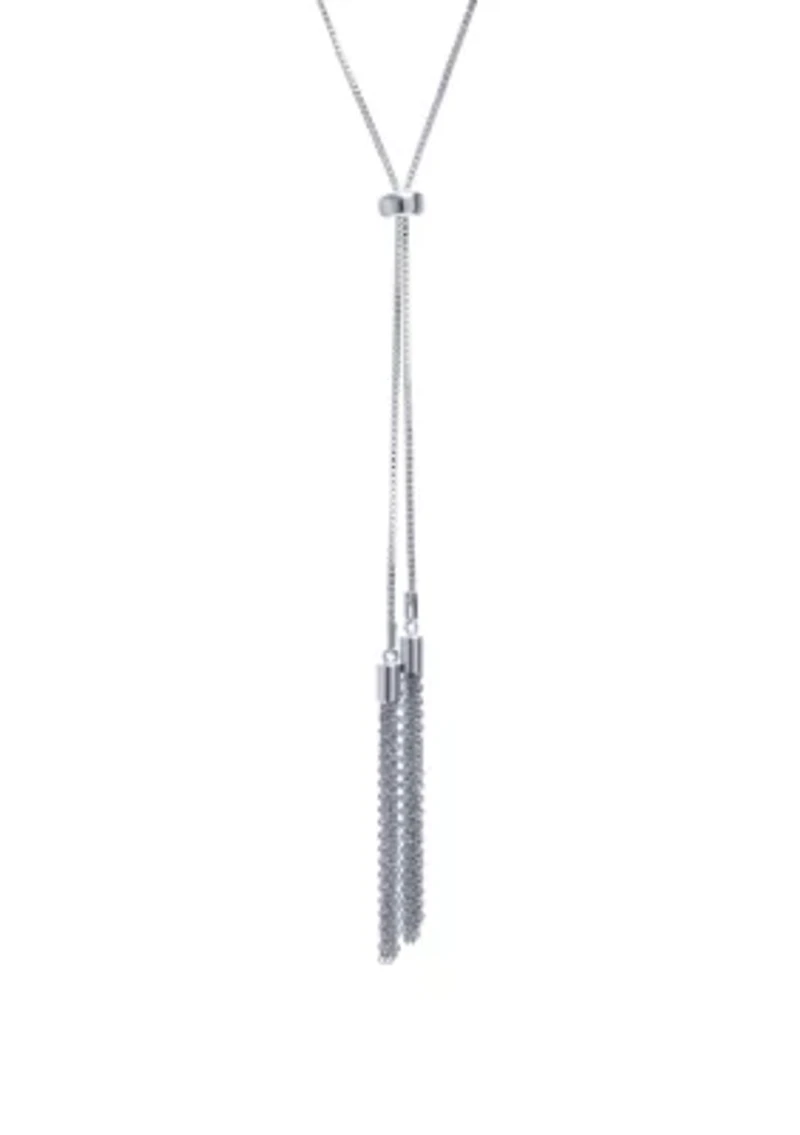 Fine Silver plated 30" Tassel Slider Adjustable Chain Necklace