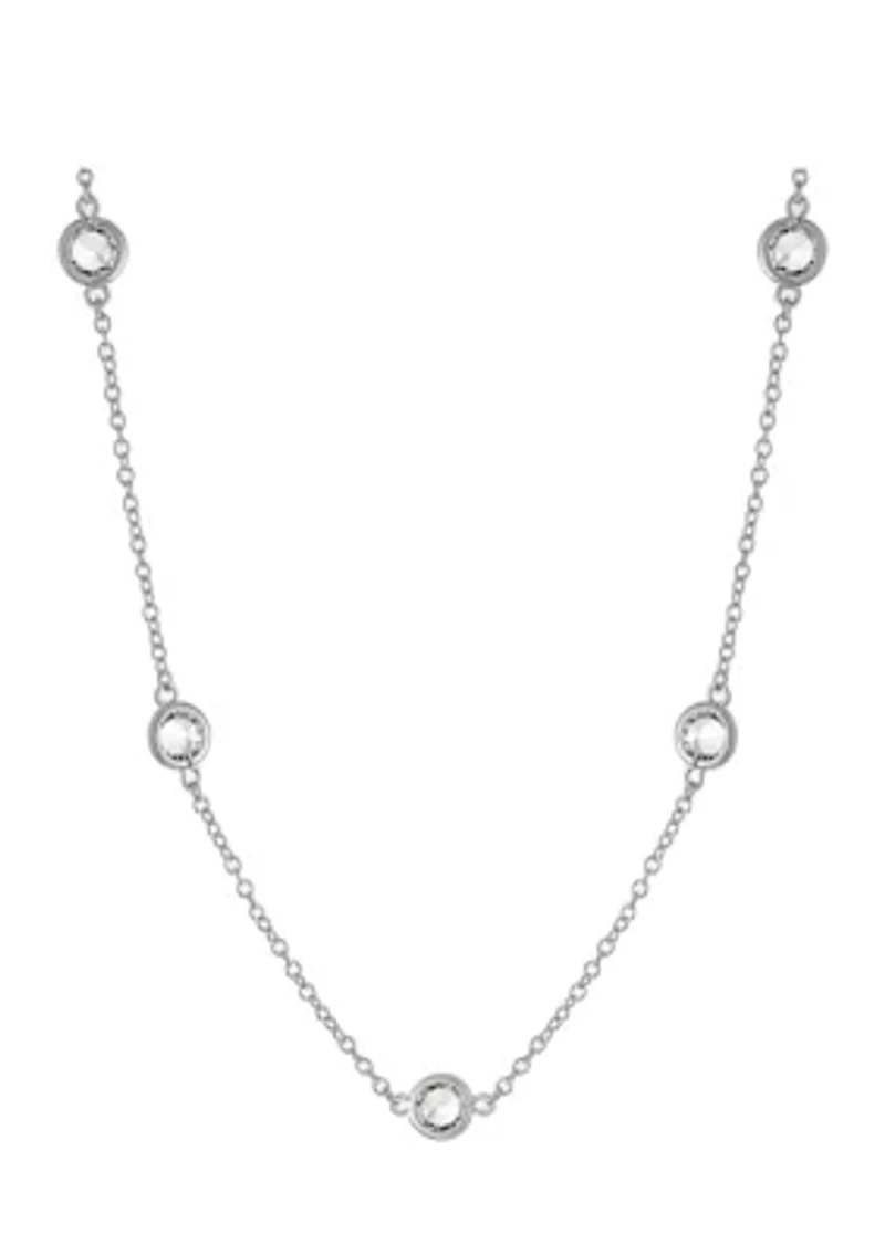 Fine Silver Plated 36 Inch Clear Fine Crystal Station Necklace