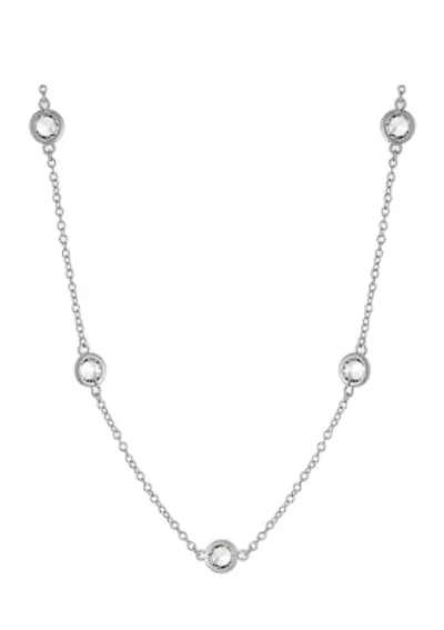 Fine Silver Plated 36 Inch Clear Fine Crystal Station Necklace