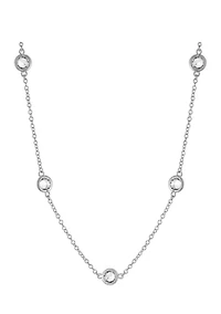 Fine Silver Plated 36 Inch Clear Fine Crystal Station Necklace
