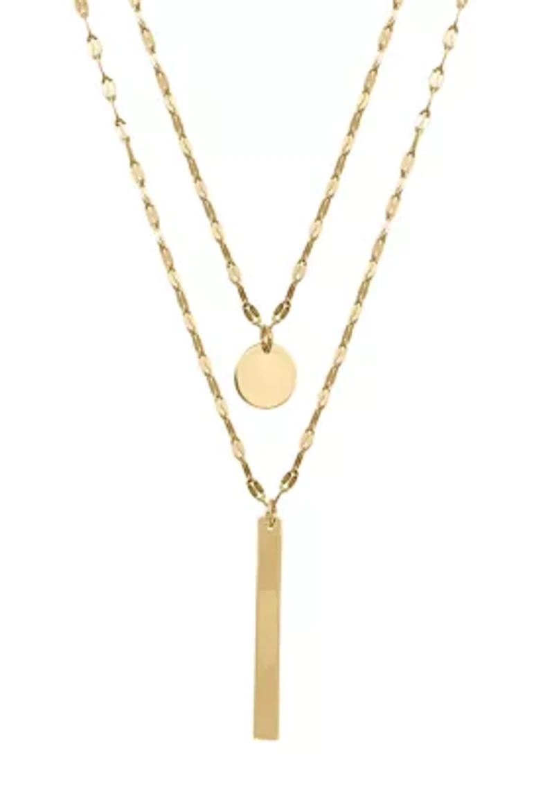 Silver- or Gold-Plated 30" Disc and Vertical Bar Double Layer Necklace