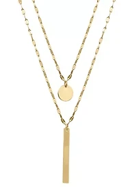 Silver- or Gold-Plated 30" Disc and Vertical Bar Double Layer Necklace