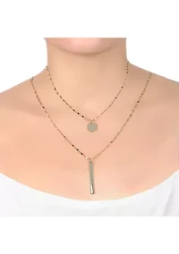 Silver- or Gold-Plated 30" Disc and Vertical Bar Double Layer Necklace