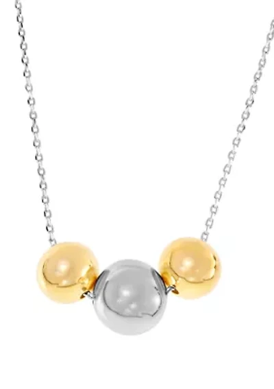 Two Tone Plated Triple Ball Pendant Necklace