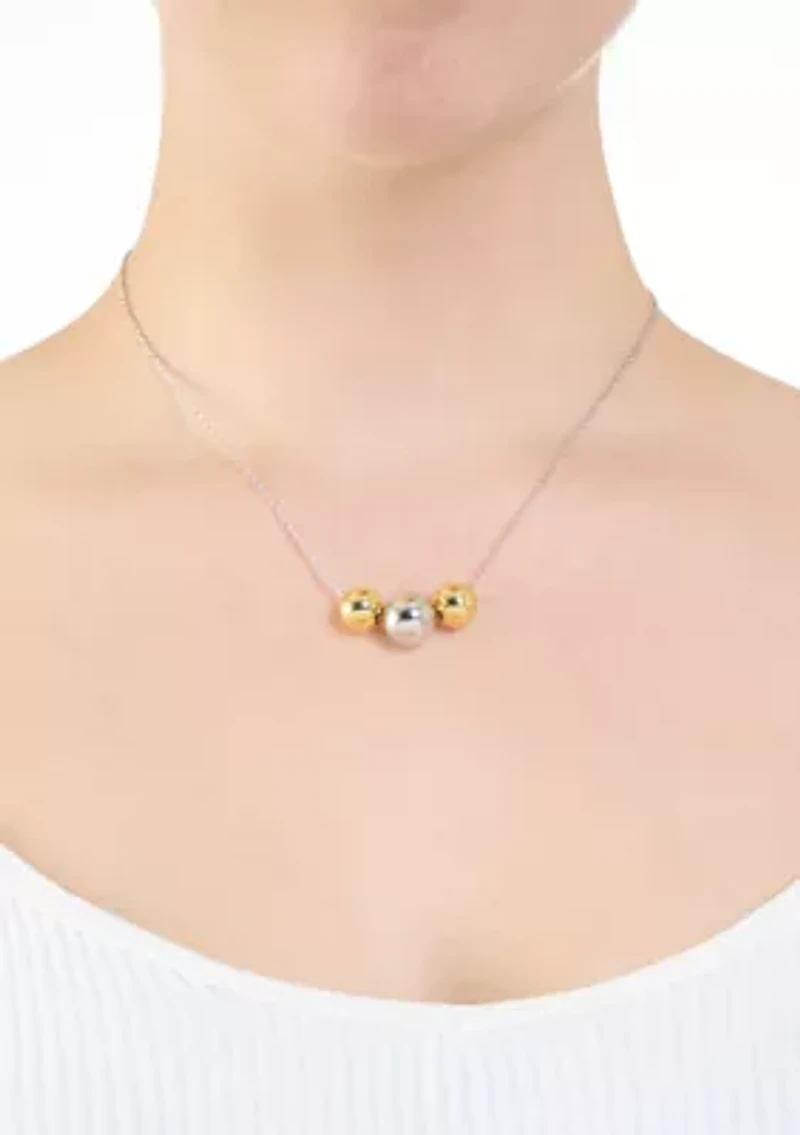 Two Tone Plated Triple Ball Pendant Necklace