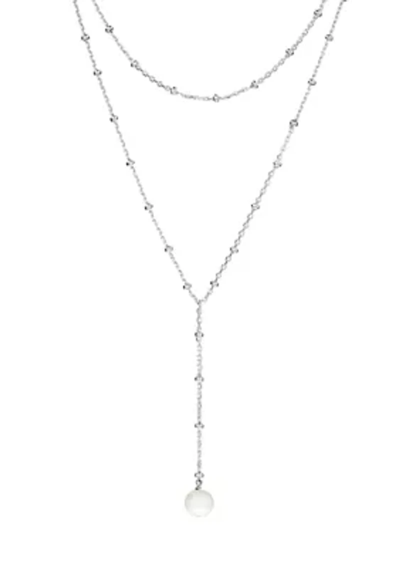 Silver Plated Fresh Water Pearl beaded chain Y-Necklace