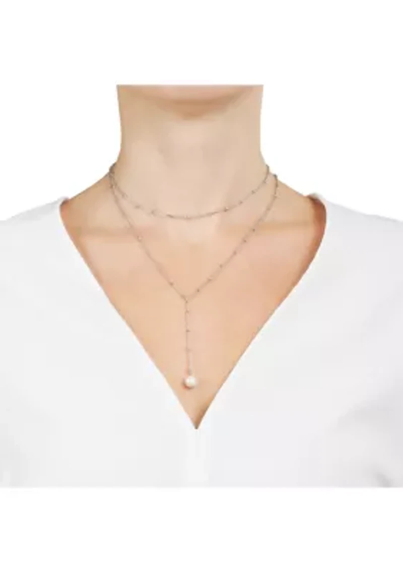 Silver Plated Fresh Water Pearl beaded chain Y-Necklace
