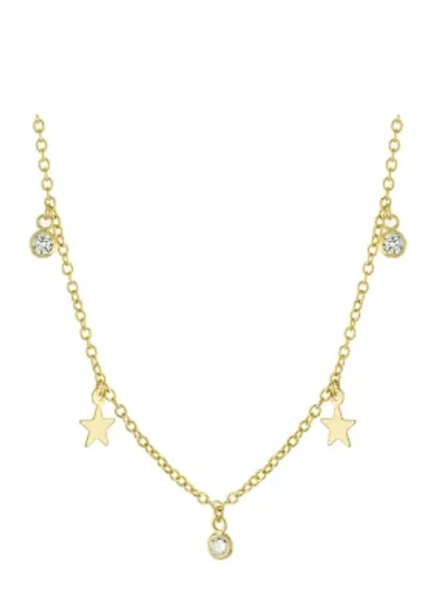 Yellow Gold Fine Silver Plated Cubic Zirconia and Stars Station Necklace