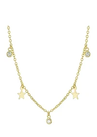 Yellow Gold Fine Silver Plated Cubic Zirconia and Stars Station Necklace