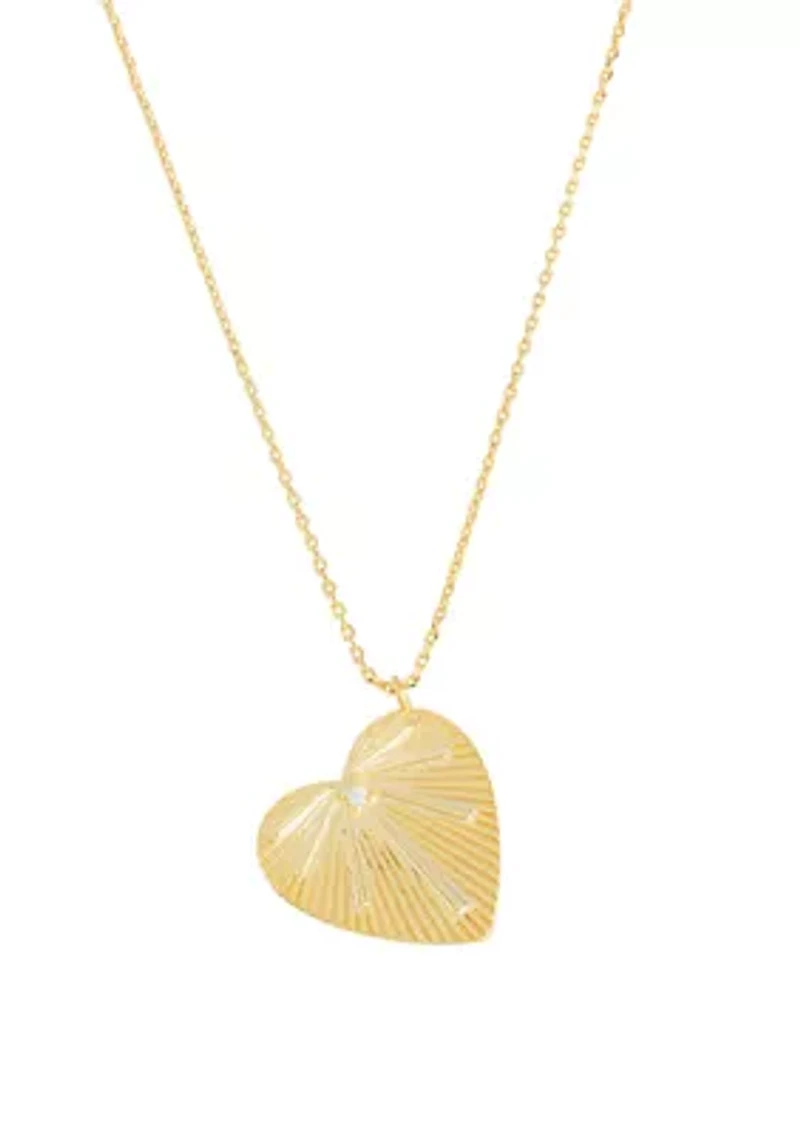 Gold Plated 18'' + 2" Extender Radiant Heart with Cubic Zirconia Accent Necklace
