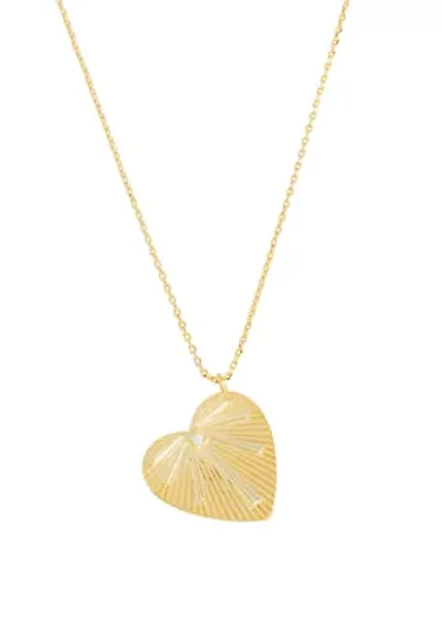 Gold Plated 18'' + 2" Extender Radiant Heart with Cubic Zirconia Accent Necklace