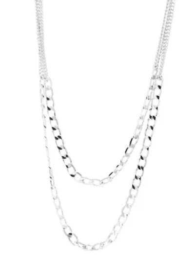 Silver Plated Two Layered Curb Link Necklace