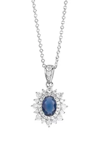  Blue Cubic Zirconia Oval Halo Pendant Necklace