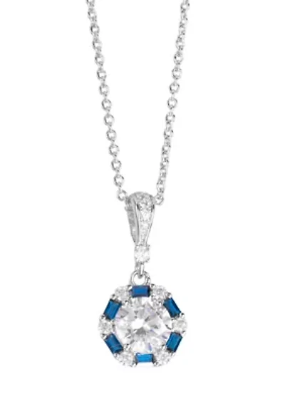 Silver Plated  Dark Blue Cubic Zirconia Halo Necklace