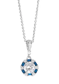 Silver Plated  Dark Blue Cubic Zirconia Halo Necklace