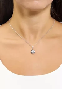 Silver Plated  Dark Blue Cubic Zirconia Halo Necklace