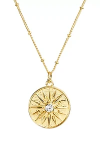 Gold Plated 30" Sun with Cubic Zirconia Accent Pendant Necklace