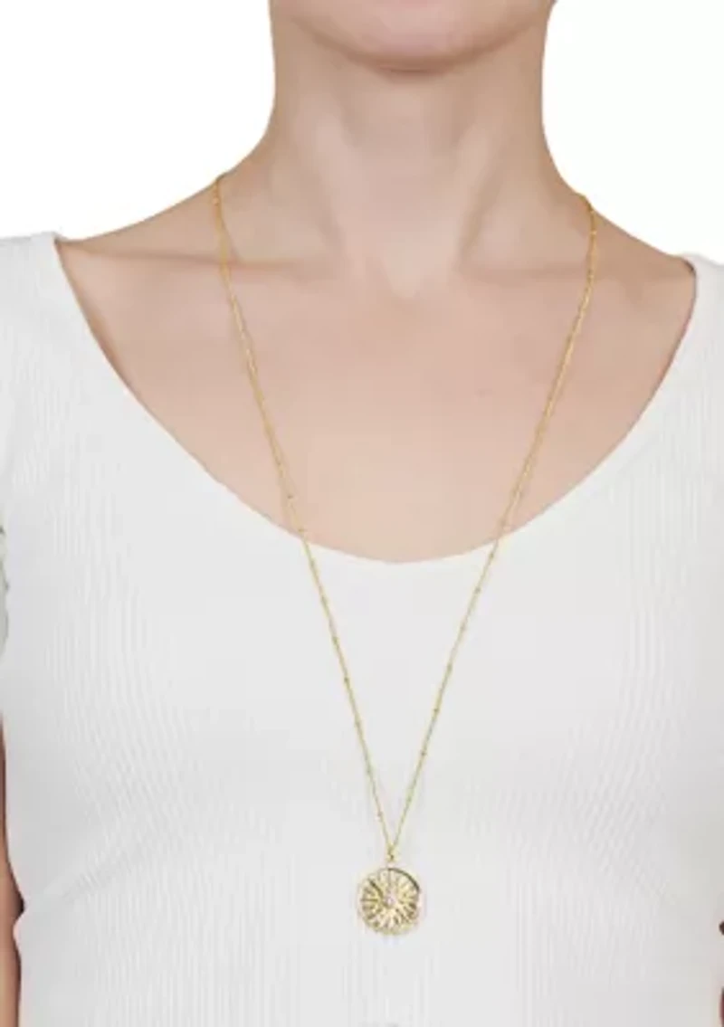 Gold Plated 30" Sun with Cubic Zirconia Accent Pendant Necklace