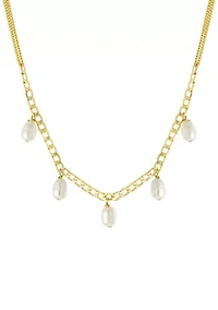 Yellow Gold Fine Silver Plated 5 Freshwater Pearl 16 Inch + 2 Chain Necklace