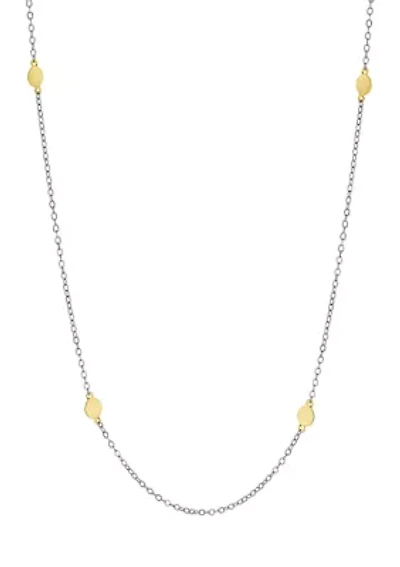 Two Tone Over Fine Silver Plated 30 Inch Round Disc Station Chain Necklace