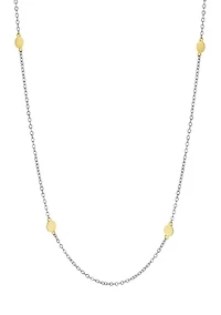 Two Tone Over Fine Silver Plated 30 Inch Round Disc Station Chain Necklace