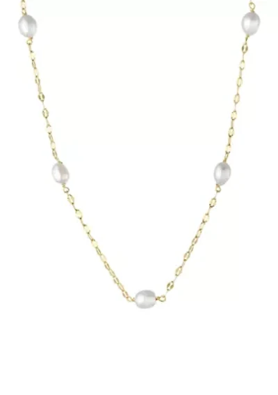 Silver Plated 18" + 2" Freshwater Pearl Mirror Chain Necklace