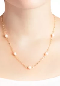 Silver Plated 18" + 2" Freshwater Pearl Mirror Chain Necklace
