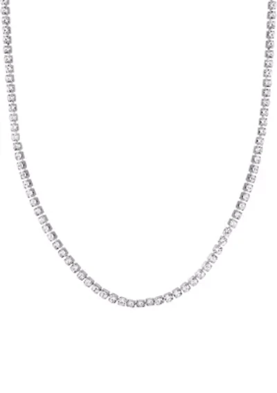 Fine Silver Plated 26" Crystal Channel Tennis Adjustable Necklace