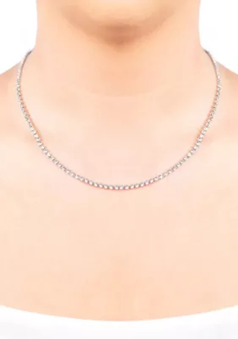 Fine Silver Plated 26" Crystal Channel Tennis Adjustable Necklace