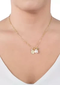 16" + 2" Pearl, Cubic Zirconia, Heart, and Angel Charm Paperclip Chain Necklace