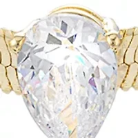 Gold Over Silver Plated 16 + 2 Inch Cubic Zirconia Pear Herringbone Necklace