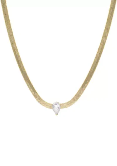 Gold Over Silver Plated 16 + 2 Inch Cubic Zirconia Pear Herringbone Necklace