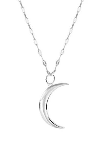 Silver Plated 30" Elongated Half Moon Pendant Necklace