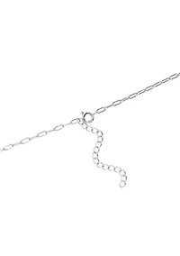 Silver Plated Cubic Zirconia Starburst and Bezel Double Chain Necklace
