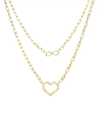 Gold Plated Cubic Zirconia Open Heart and Infinity Double Layer Necklace